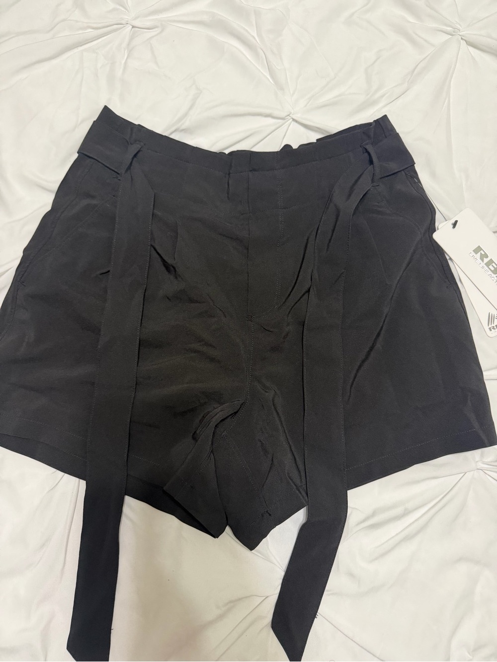 RBX Black High-Waist Tie-Belt Shorts